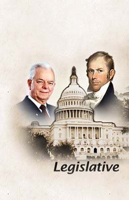 The Legislative Branch with the Capitol building, Senators Robert C. Byrd and Henry Clay
- Robert Byrd: US Senator from West Virginia and author of Constitution Day Legislation.
- Henry Clay: US Senator and Speaker of the House of Representative from Kentucky and known as The Great Compromiser.